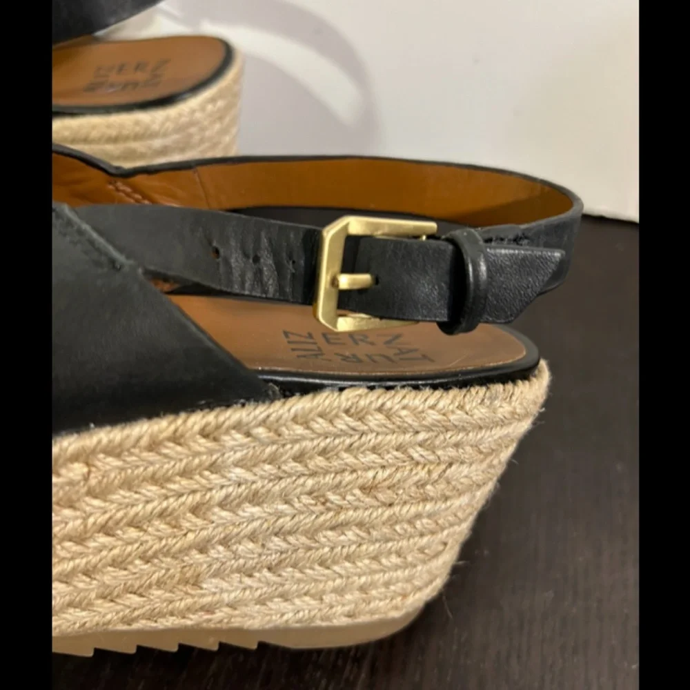 Naturalizer Oak Leather Slingback Espadrille Wedge Sandals Black Size 7.5W